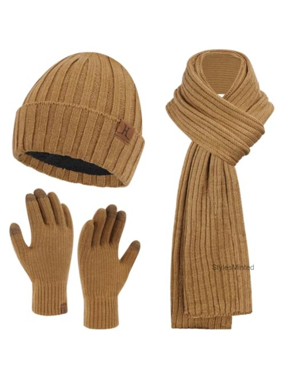 Men's 3-in-1 Winter Beanie Hat Touchscreen Gloves Long Neck Scarf Set